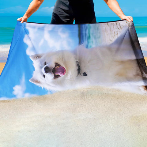 Violetpos Samoyed Beach Towel for Dog Lovers, Extra Large 180x90 cm 250GSM Microfibre, Sand Free Quick Dry