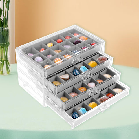 Rock Display Case ,4 Drawers Rock Collection Box 72 Grids Rock Collection Display Case Clear Crystals Display Case Gemstone Display Case Rock Case