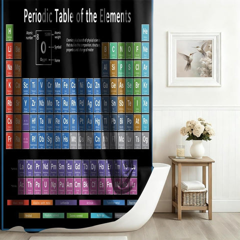 Xiaoterna Periodic Table of Elements Shower Curtain Abstract Black Bathroom Curtain Chemical Element Table Water Repellant Fabric Washable Shower