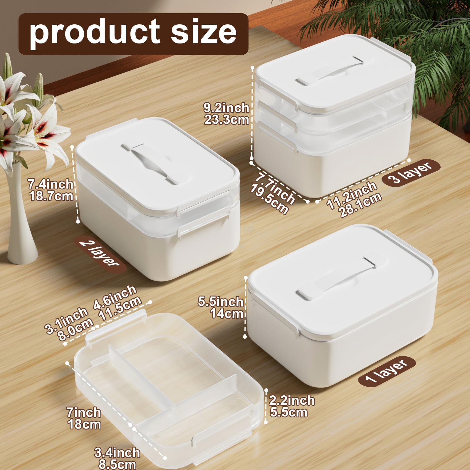 Creahaus 3 Layers Multipurpose Storage Box Organiser with Removable Trays, Stackable Art Craft Storage Box Case with Handle