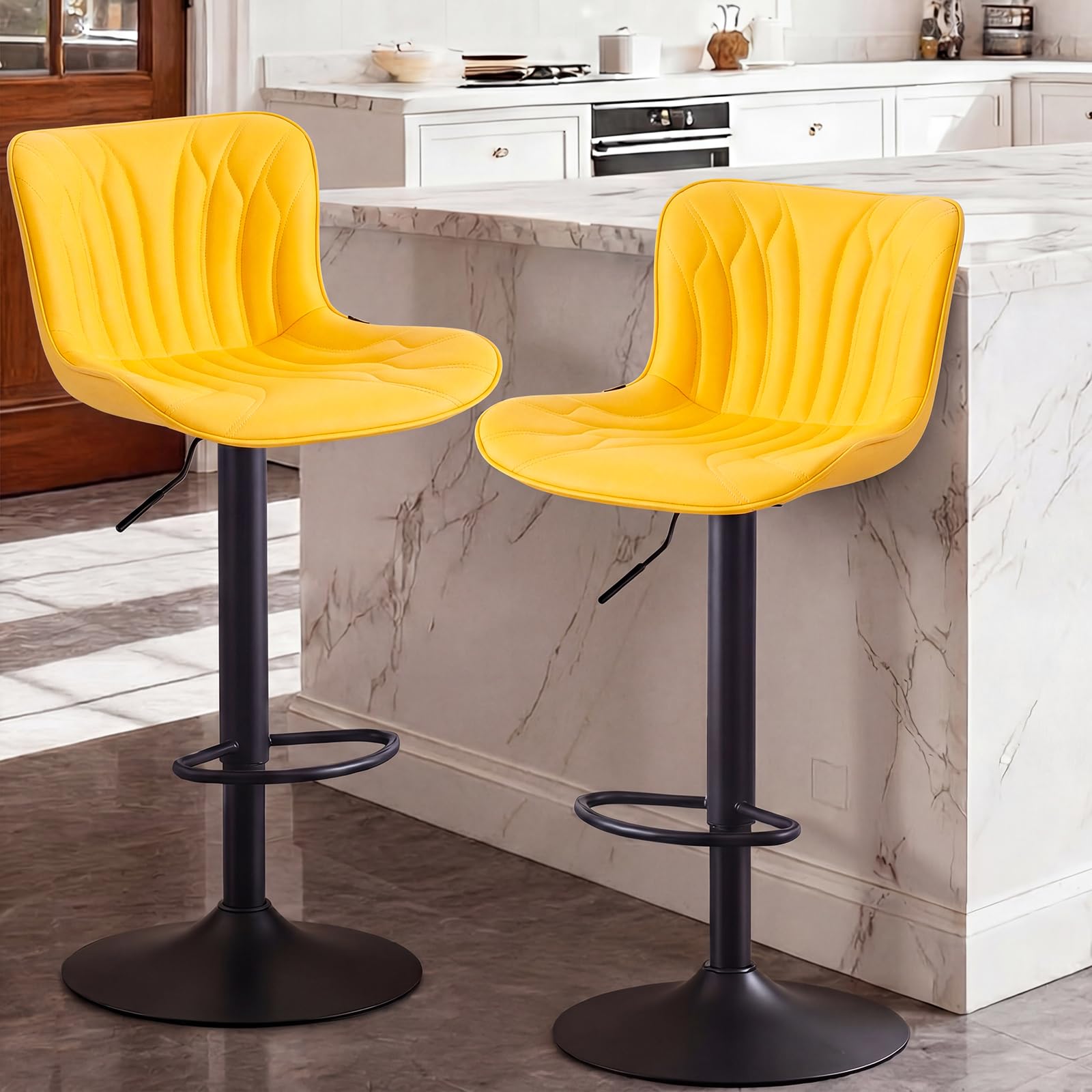 Kidol & Shellder Bar Stools Set of 2 Swivel Breakfast Barstools, Yellow