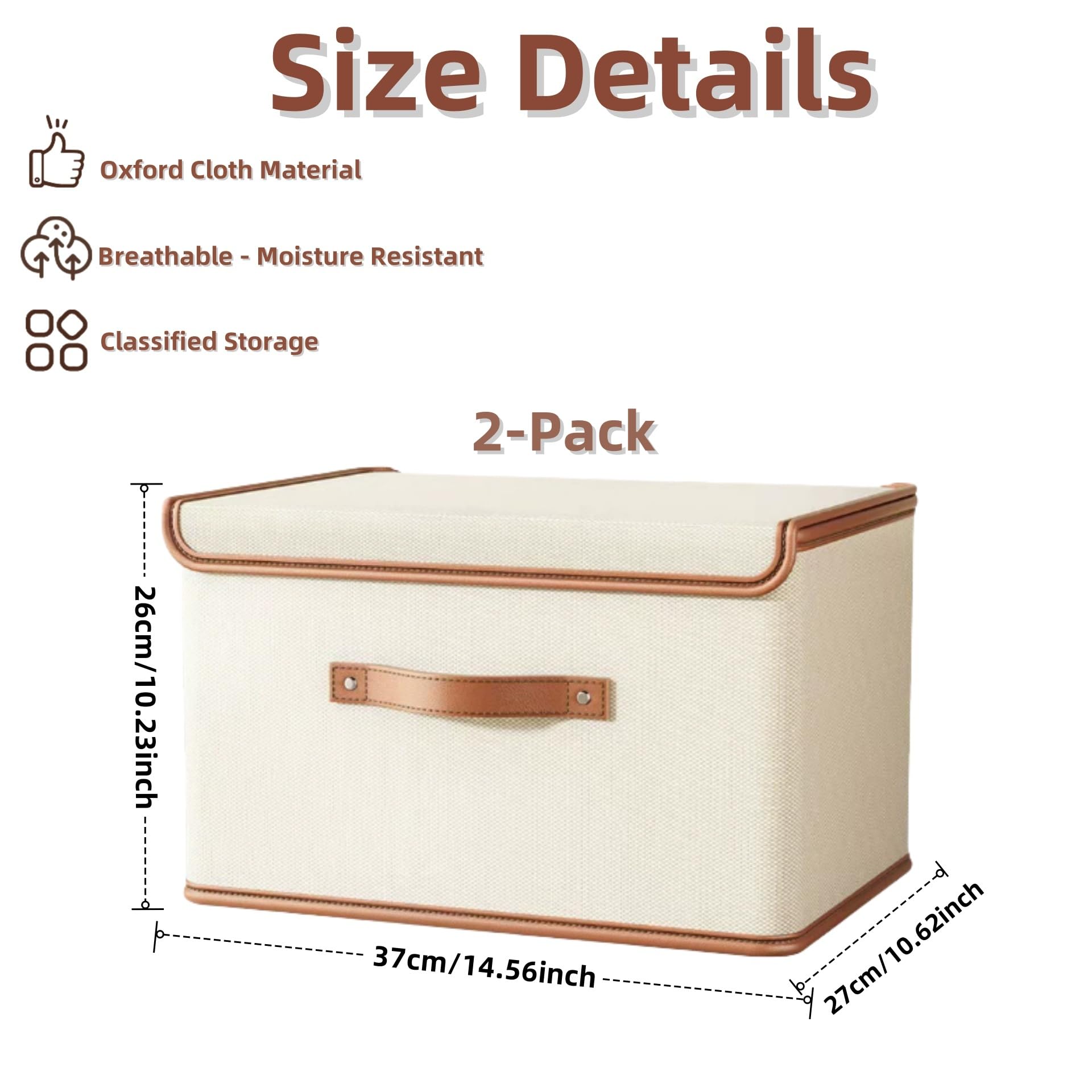 Siocok 2 Pack Storage Boxes with Lids, Collapsible Storage Box with Lid, Fabric Storage Boxes with Handles, 37x27x26cm, Bins for Organizing Home