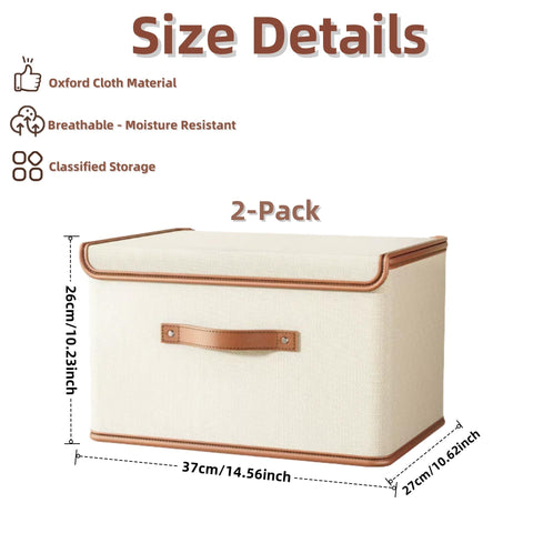 Siocok 2 Pack Storage Boxes with Lids, Collapsible Storage Box with Lid, Fabric Storage Boxes with Handles, 37x27x26cm, Bins for Organizing Home