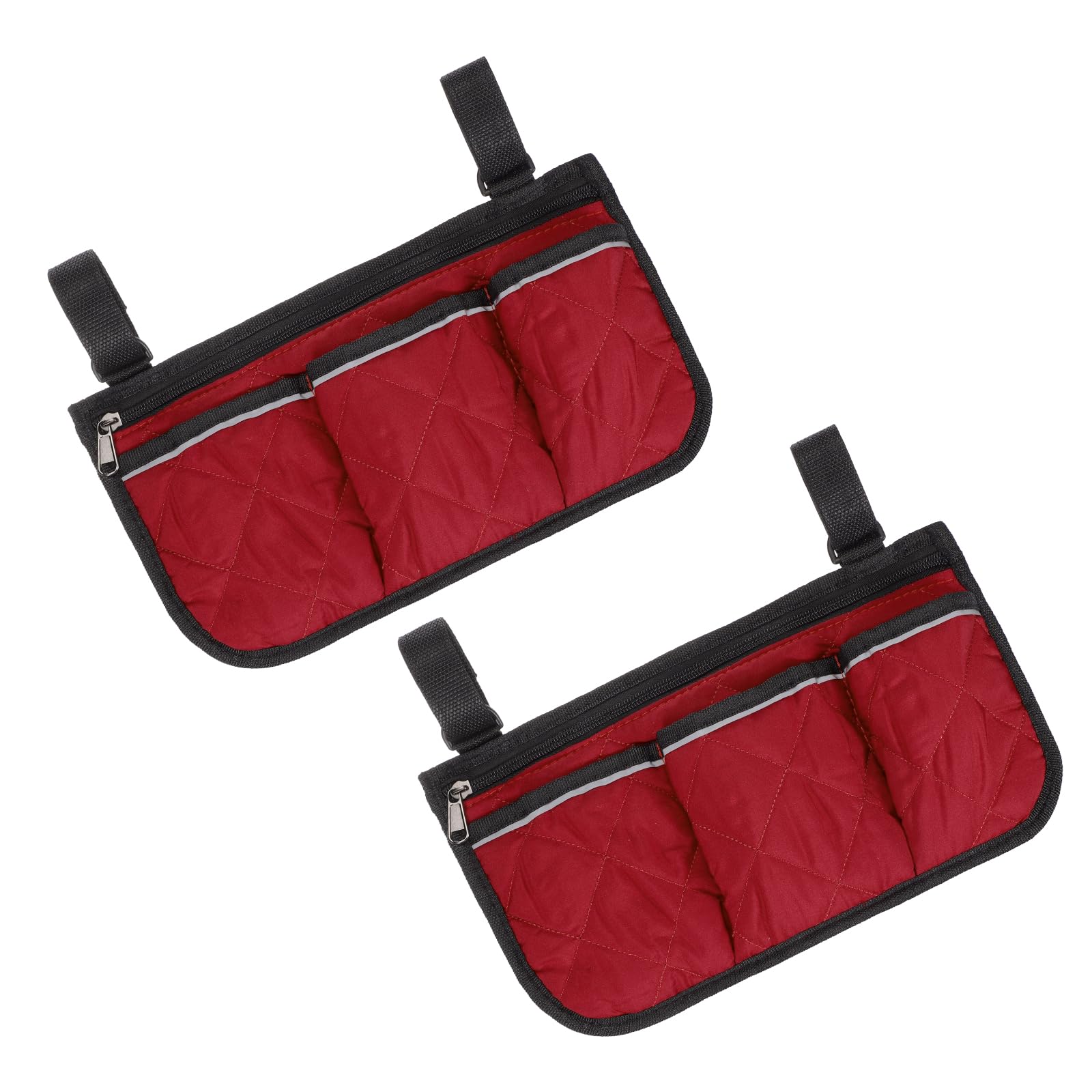 YELARXI Beach Chair Armrest Bag, Beach Side Bag Hanging Storage Organizer with Reflective 4 Pockets Waterproof Pouch 13 x 7" & 2Pcs & Red - Fit for
