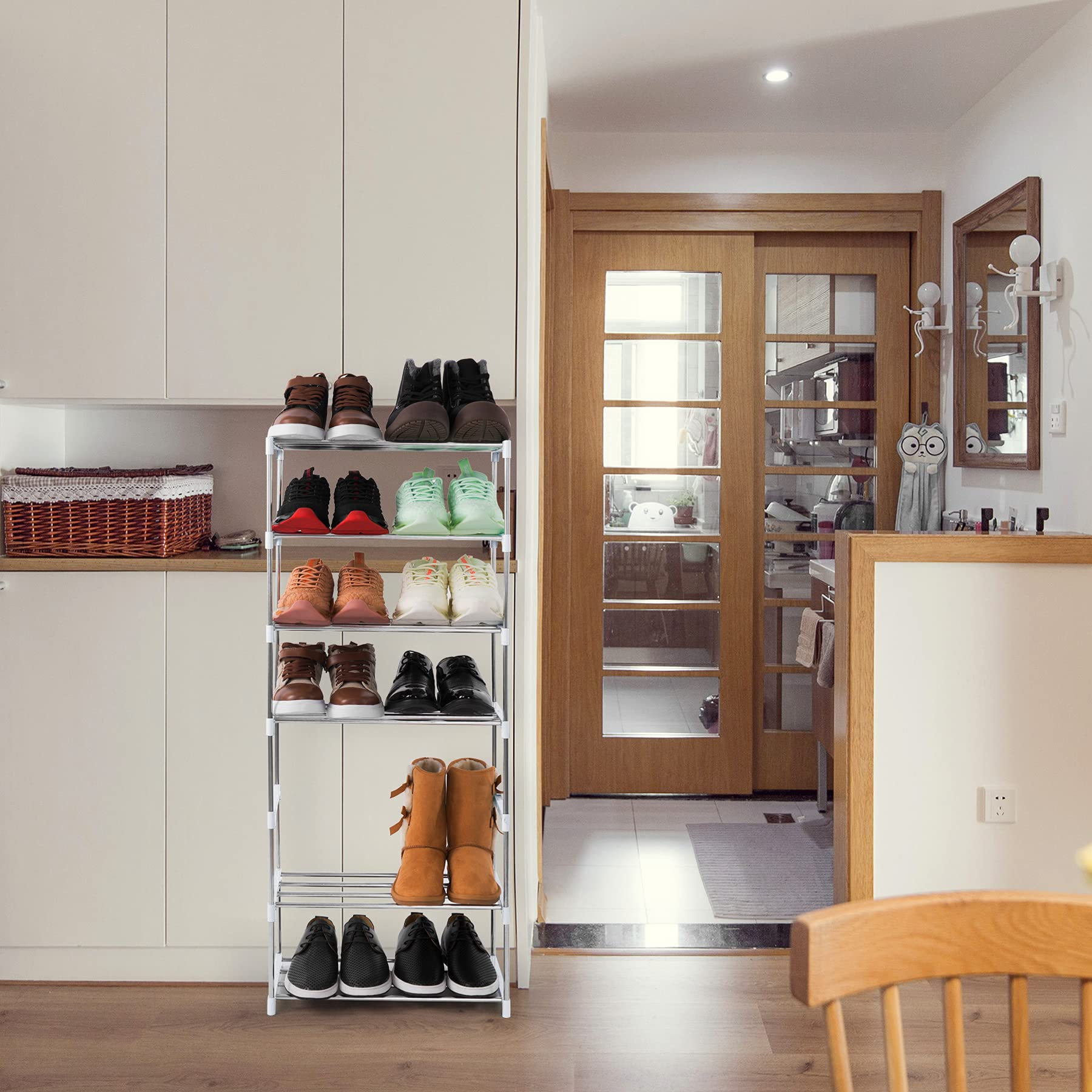 Xerhnan 4-Tier Stackable Small Shoe Rack, Lightweight Shoe Shelf Storage Organizer for Entryway, Hallway and Closet(White)