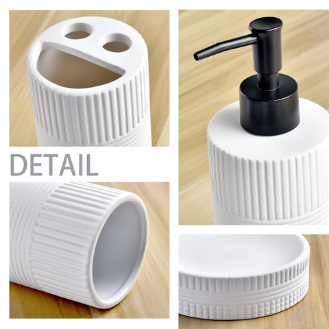 Bathroom Accessories Set of 4, Ceramic Bathroom Sets Complete-Toothbrush Holders, Soap Dispenser, Soap Dish, Toothbrush Cup