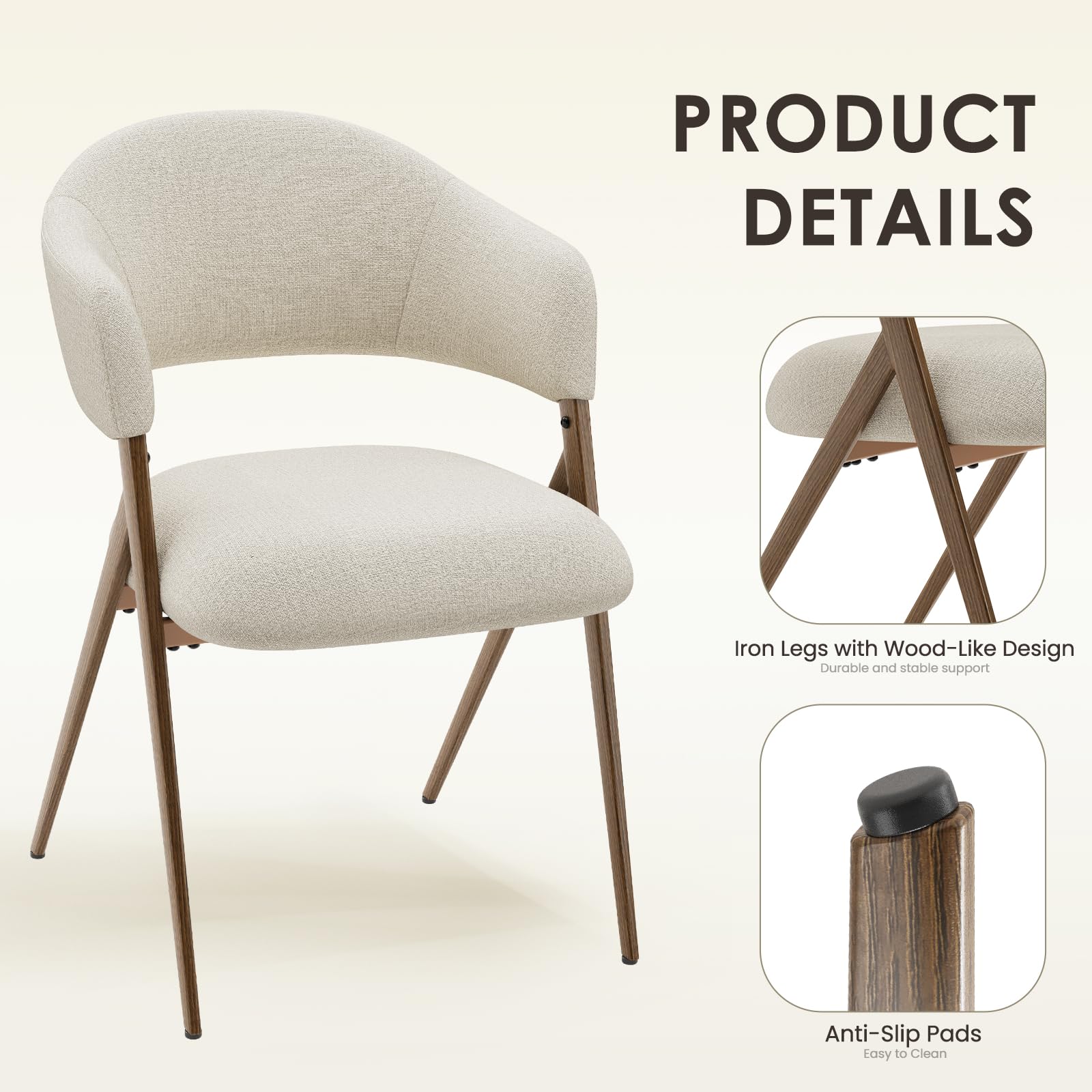 COLAMY Ergonomic Linen Dining Chair with 135° Recline, Breathable Cotton-Linen Fabric, Wooden-Look Metal Legs, 125kg Capacity
