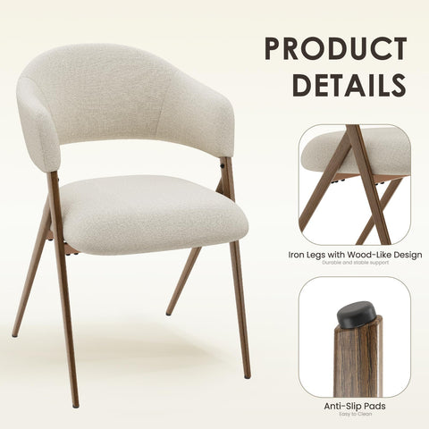 COLAMY Ergonomic Linen Dining Chair with 135° Recline, Breathable Cotton-Linen Fabric, Wooden-Look Metal Legs, 125kg Capacity