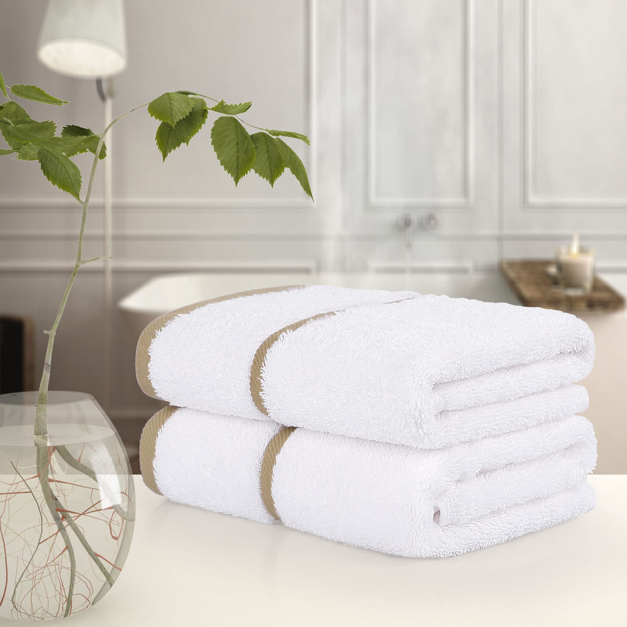 PiccoCasa Cotton Thick Hand Towels Striped for Spa Hotel 2 Pack 40cm x 80cm