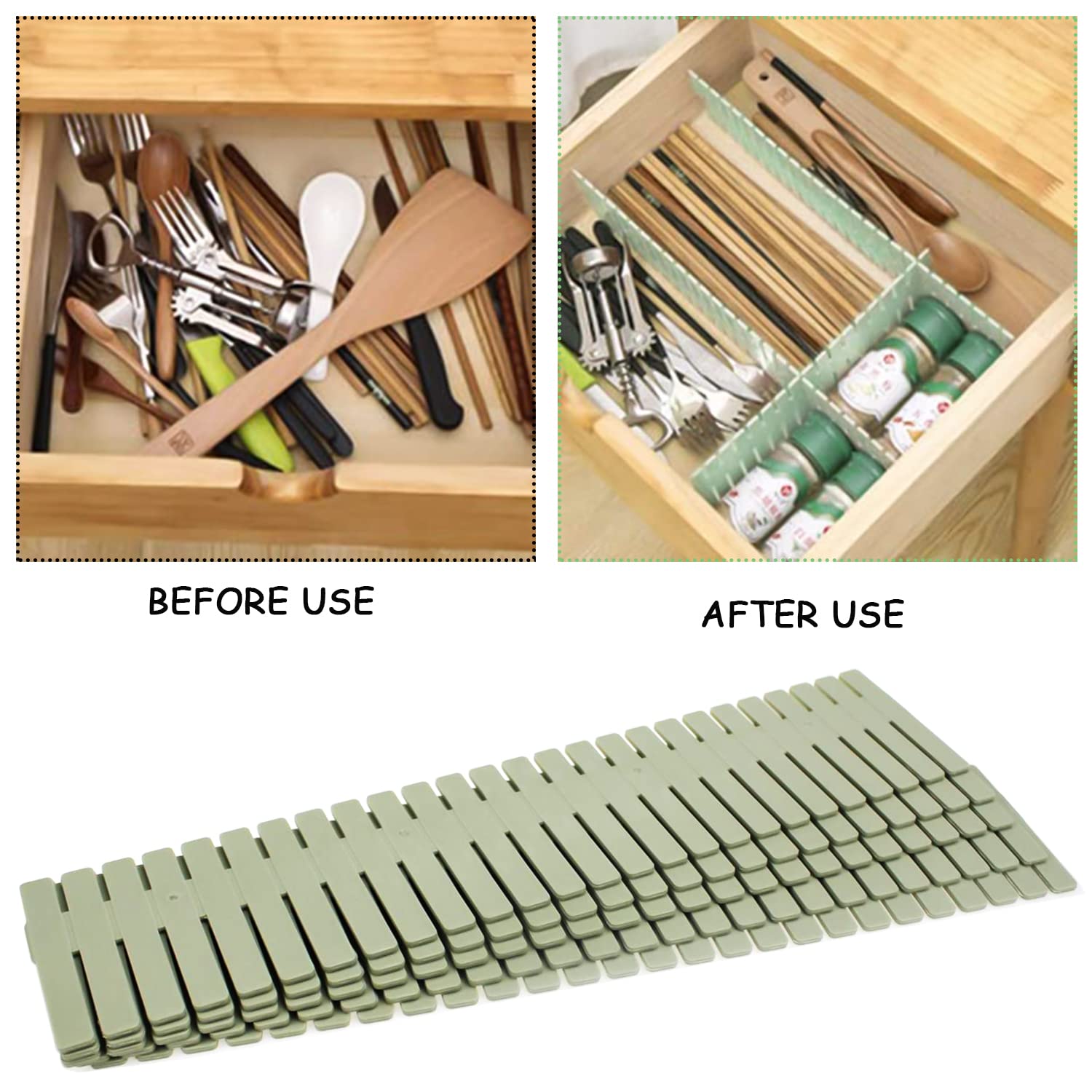 GIAK Drawer Dividers Adjustable Drawer Organizer 16 PCS Green Drawer Organiser 32 x 7 cm DIY Cut at Will for Socks, Underwear, Makeup, Kitchen