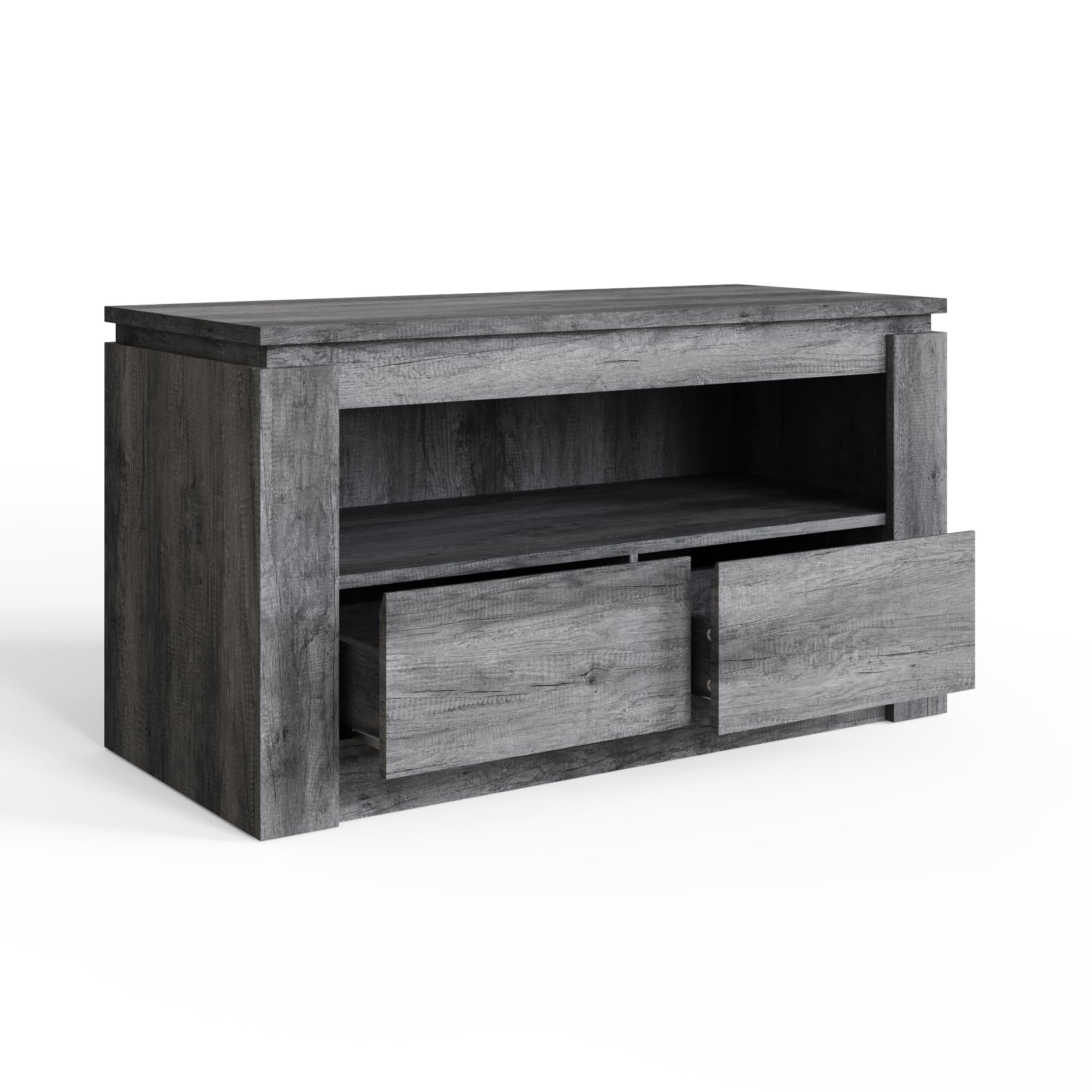 GFW Canyon 2 Drawer TV Unit, Charcoal Grey TV Stand with Storage Drawers & Open Shelf