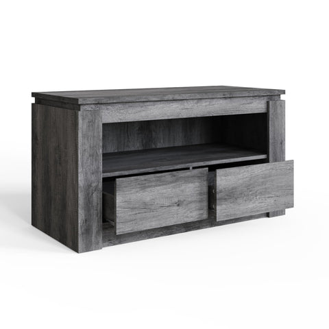 GFW Canyon 2 Drawer TV Unit, Charcoal Grey TV Stand with Storage Drawers & Open Shelf