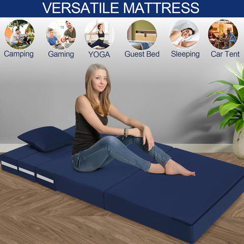 MeMoreCool Folding Floor Mattress Double, Fold Out Sofa Chair, Navy