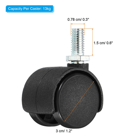 PATIKIL 1 Inch Swivel Casters, 6 Pack Nylon 360 Degree Threaded Swivel Stem Wheels Wire Shelving for Furniture Replacement, Black
