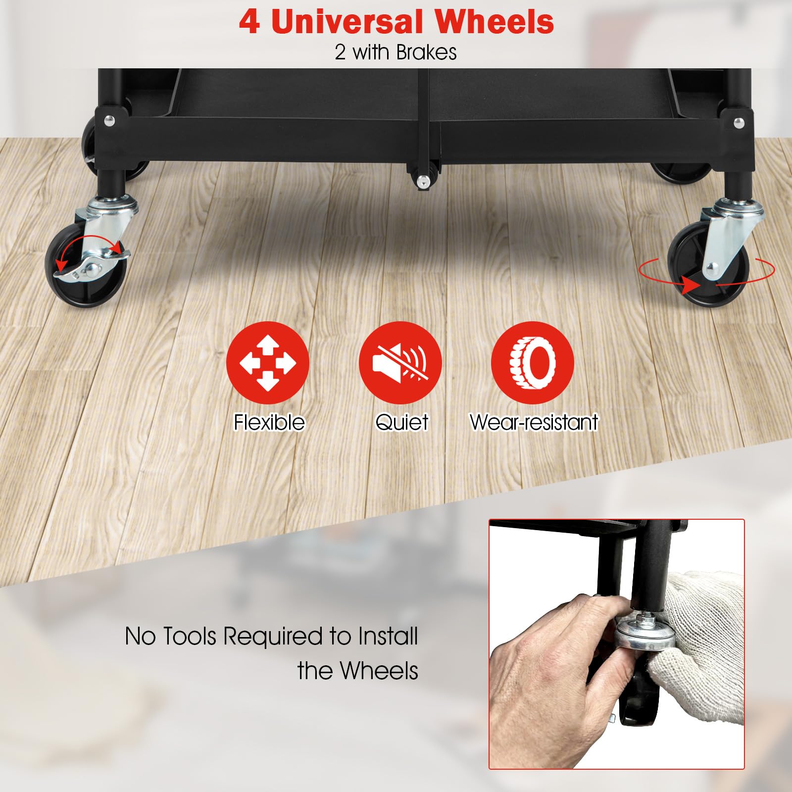 GiantexUK 3-Tier Folding Tool Trolley, Metal Frame Service Cart with Wheels, Tool Grooves & Handles