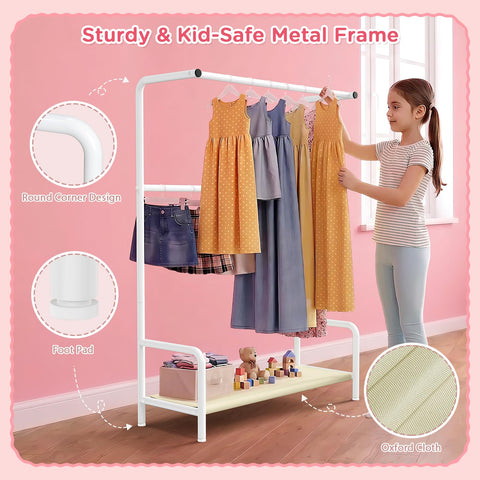 KEEGH Double Rod Kids Clothes Rail with Storage Shelf for Bedroom Playroom