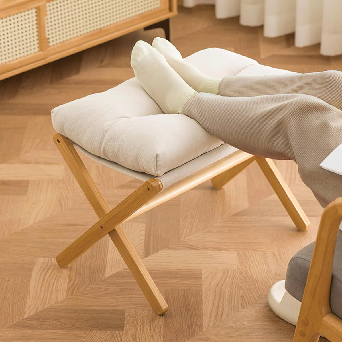 bimiti Foot Stool Bamboo Folding Foot Rest Foldable Ottoman Seat