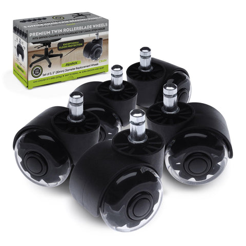 Slipstick Premium Rubber Office Chair Caster Wheel Replacements (Set of 5) for All Hard Surface Floors and Carpet