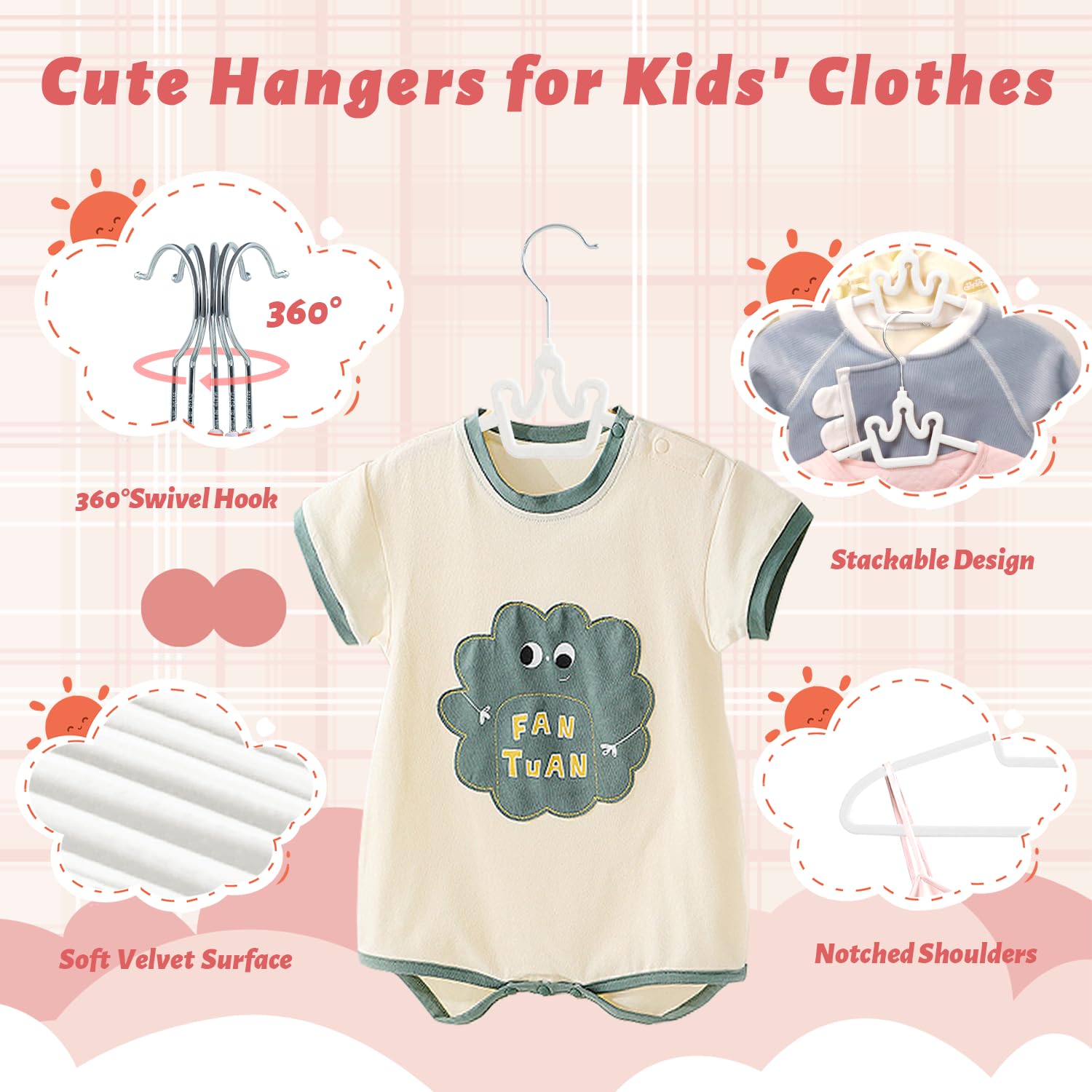 ManGotree 12.6" Kids Velvet Hangers Non-Slip Baby Hangers 20 Pack White