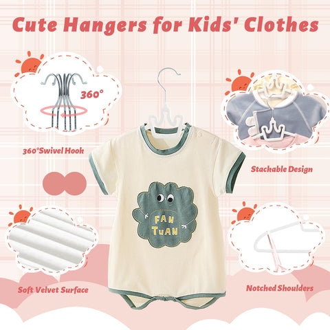 ManGotree 12.6" Kids Velvet Hangers Non-Slip Baby Hangers 20 Pack White