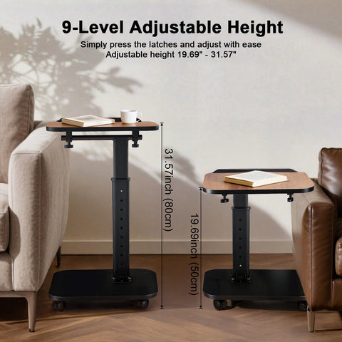 C Shaped Side Table, Sofa TV Tray Tables Adjustable Height & 180° Flip-Over Panel Design