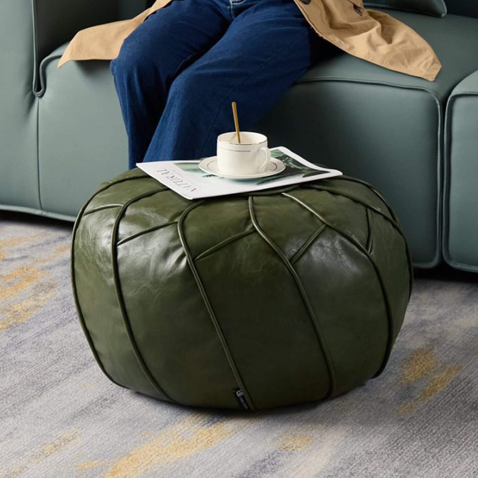 Louis Donné Premium Artisanal Leather Pouffe, Handmade Unstuffed Ottoman Round Pouf Cover, Footstool, Round Pouffe Foot Stool Floor Cushion… (lvse109)