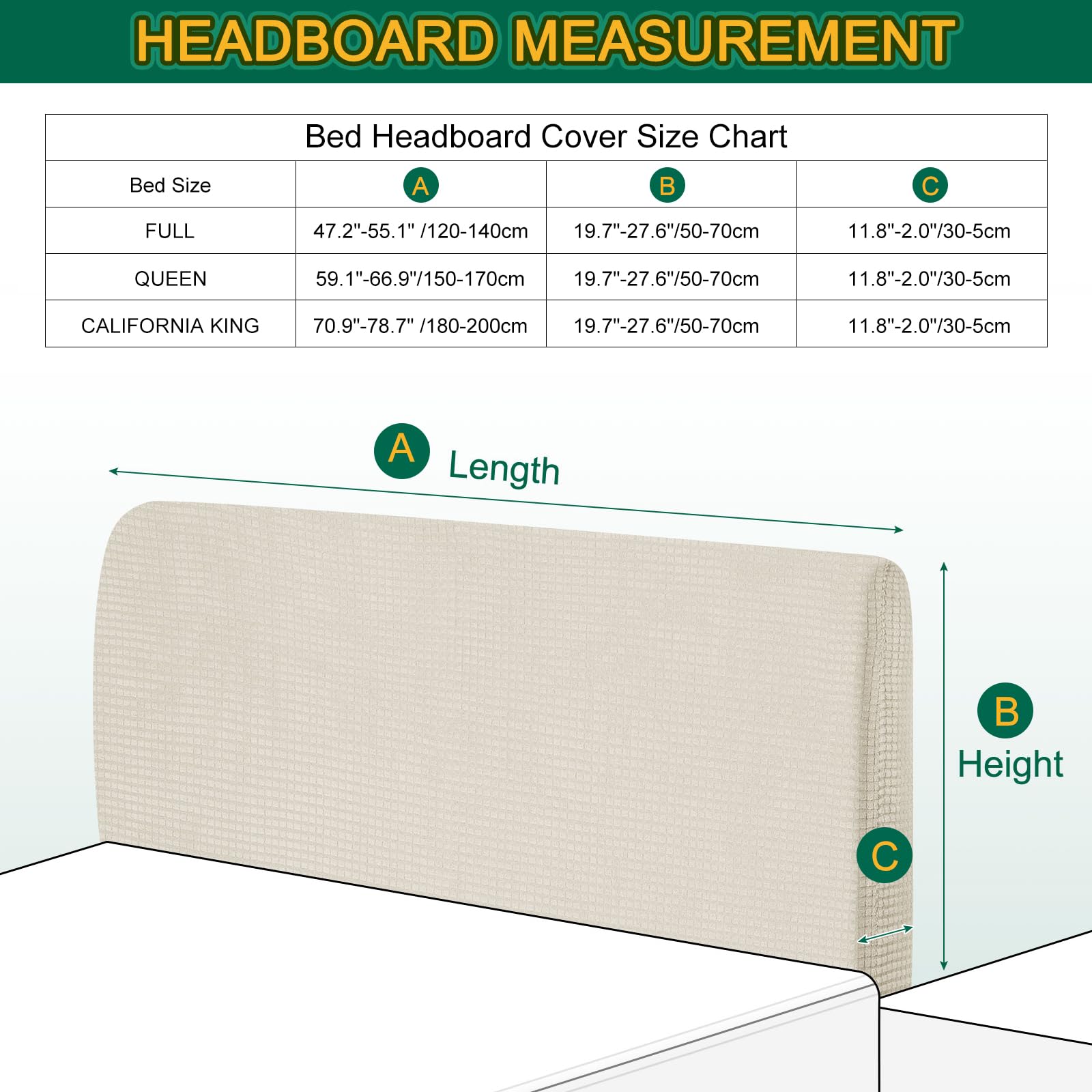 Sourcing Map Stretch Bed Headboard Slipcover, 1.8m Dustproof Protector Cover, Jacquard Furniture Cover for 1.7-1.9m Headboard, Yellow