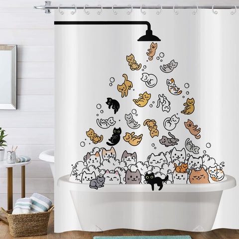Hnmdmyi Funny Cat Shower Curtain 150x180, Kids Cartoon Animal Kitten Colorful Lovely Hilarious Pets Bathroom Curtains with Hooks Waterproof Polyester