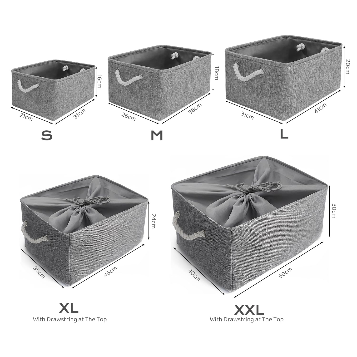 Mangata Collapsible Storage Boxes, Open Storage Baskets for Shelves 3 Pack (Grey, Medium)