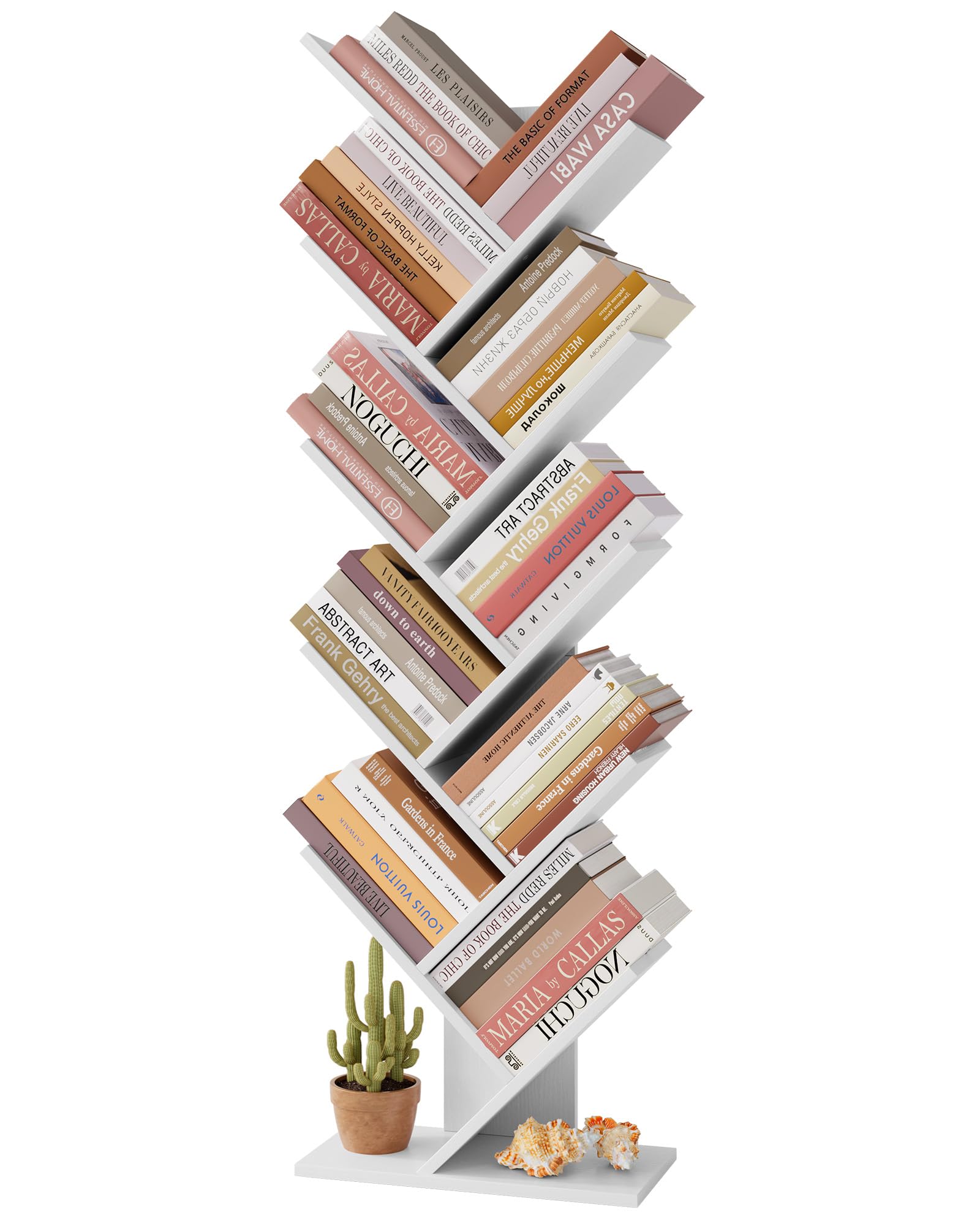 Hoctieon 10 Tier Tree Bookshelf, 10 Shelf Bookcase, Free Standing Tree Bookcase, Display Floor Standing Shelf for Books