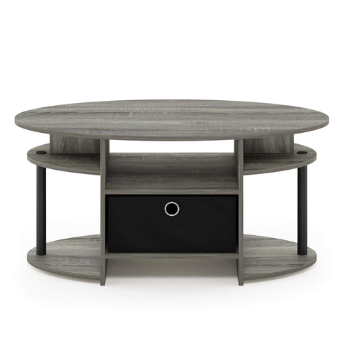 Furinno JAYA Coffee Table, Oval Modern Coffee Table with Shelves and Storage Bin, Side Table, for Living Room, Bedroom, Home Office, French Oak