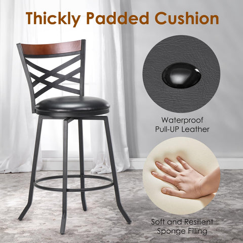 Farini Swivel Bar Stools Set of 2, Country Style Chairs with Back and Footrest for Kitchen Island, Pub, Restaurant