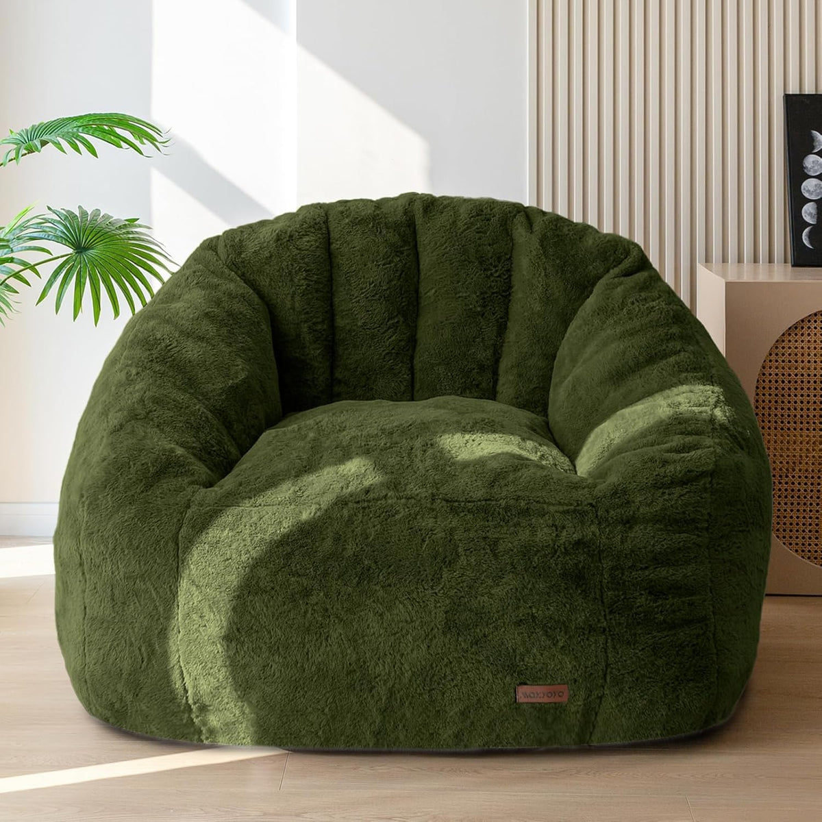MAXYOYO Giant Bean Bag Chair,Faux Fur Shell Shaped Bean Bag Sofa with Filler,Soft Beanbag Sofa Giant Size for Living Room Bedroom