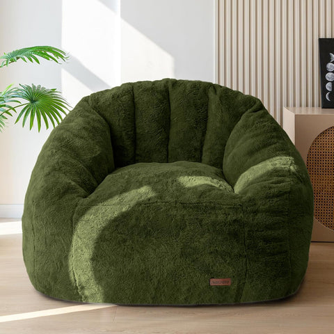 MAXYOYO Giant Bean Bag Chair,Faux Fur Shell Shaped Bean Bag Sofa with Filler,Soft Beanbag Sofa Giant Size for Living Room Bedroom
