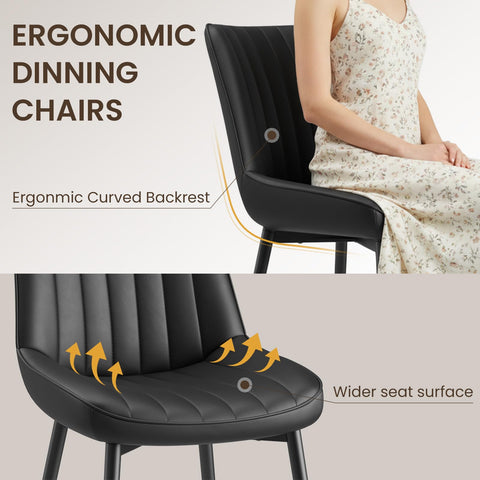 COLAMY Black Dining Chairs Set of 2,Technology Fabric Chairs for Dining Room with Metal Legs and Thick Seat Cushion
