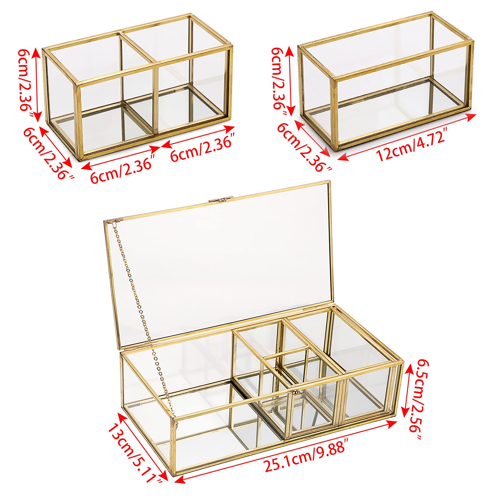 SUMTree Gold Glass Desktop Storage Box Jewelry Box 3 Glass Makeup Organizer