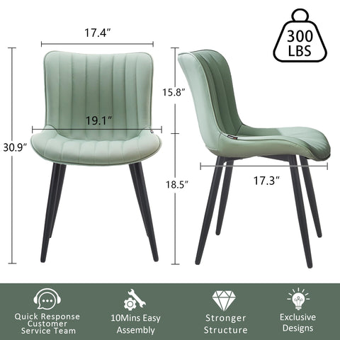 YOUNIKE Dining Chairs Set of 2 Modern Kitchen Dining Room Chairs with Metal Legs, Armless Upholstered Faux Leather Accent Chairs with Backrest