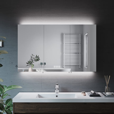 ELEGANT Triple Door Bathroom Mirror Cabinet with Shaver Socket, 1000x600mm