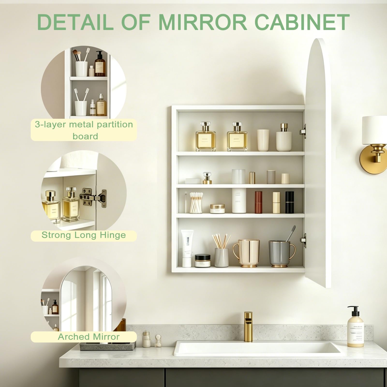 Ymahizax Arch Bathroom Mirror Cabinet