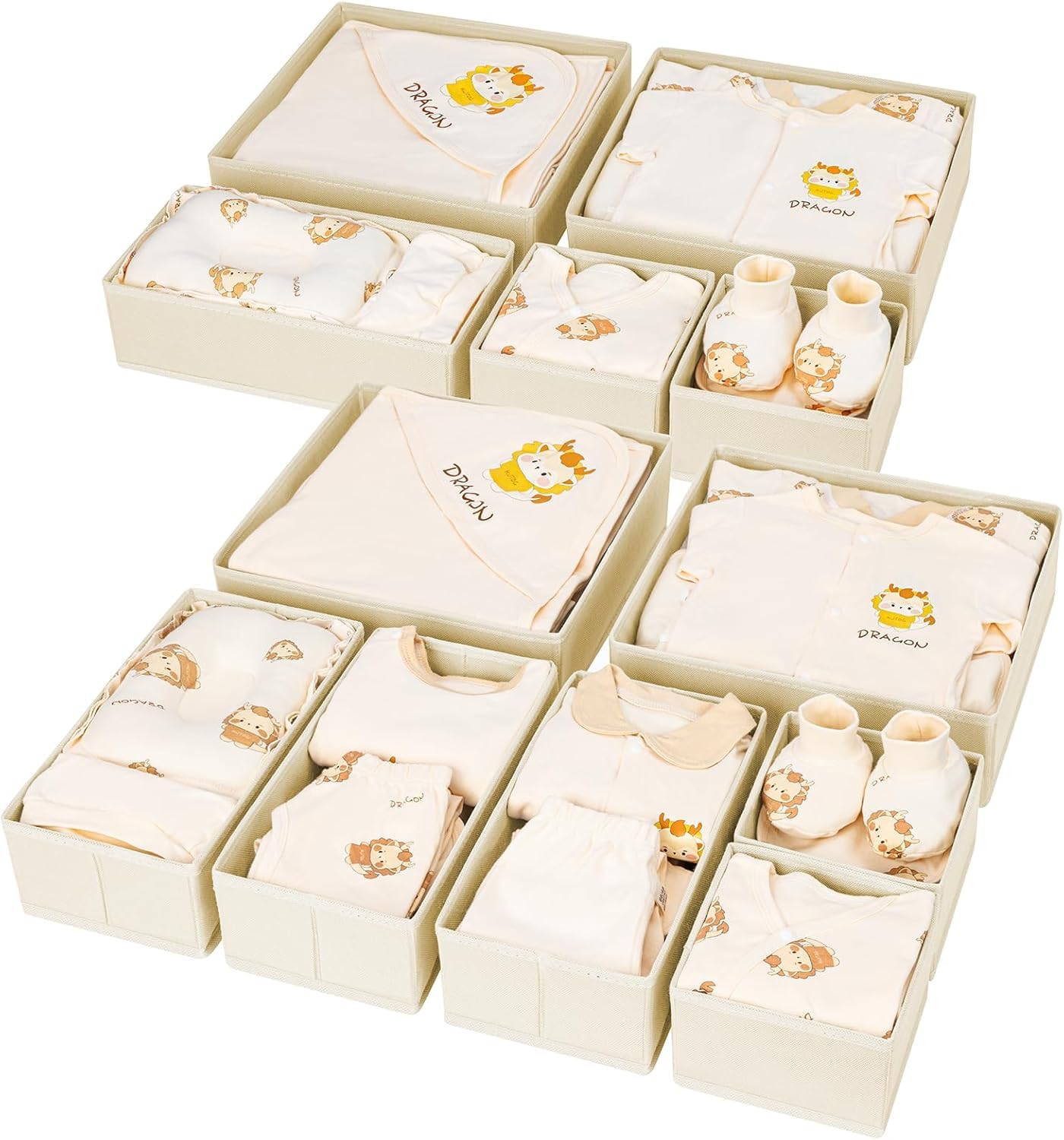 DIMJ 12 Pcs Fabric Drawer Organiser for Baby Clothes 3 Size Drawer Dividers