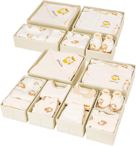 DIMJ 12 Pcs Fabric Drawer Organiser for Baby Clothes 3 Size Drawer Dividers