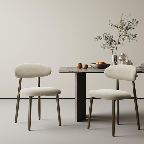 Dining Chairs Set of 2, Upholstered Dining Room Chairs with Ergonomic Curved Backrest, Metal Frame Kitchen Chairs