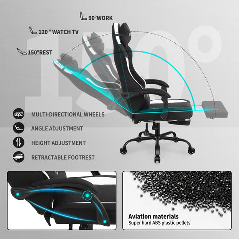 SITMOD Fabric Gaming Chair with Footrest, High Back PC Video Game Chair with Pocket Spring, Ergonomic Computer Desk Chair with Linkage Armrests