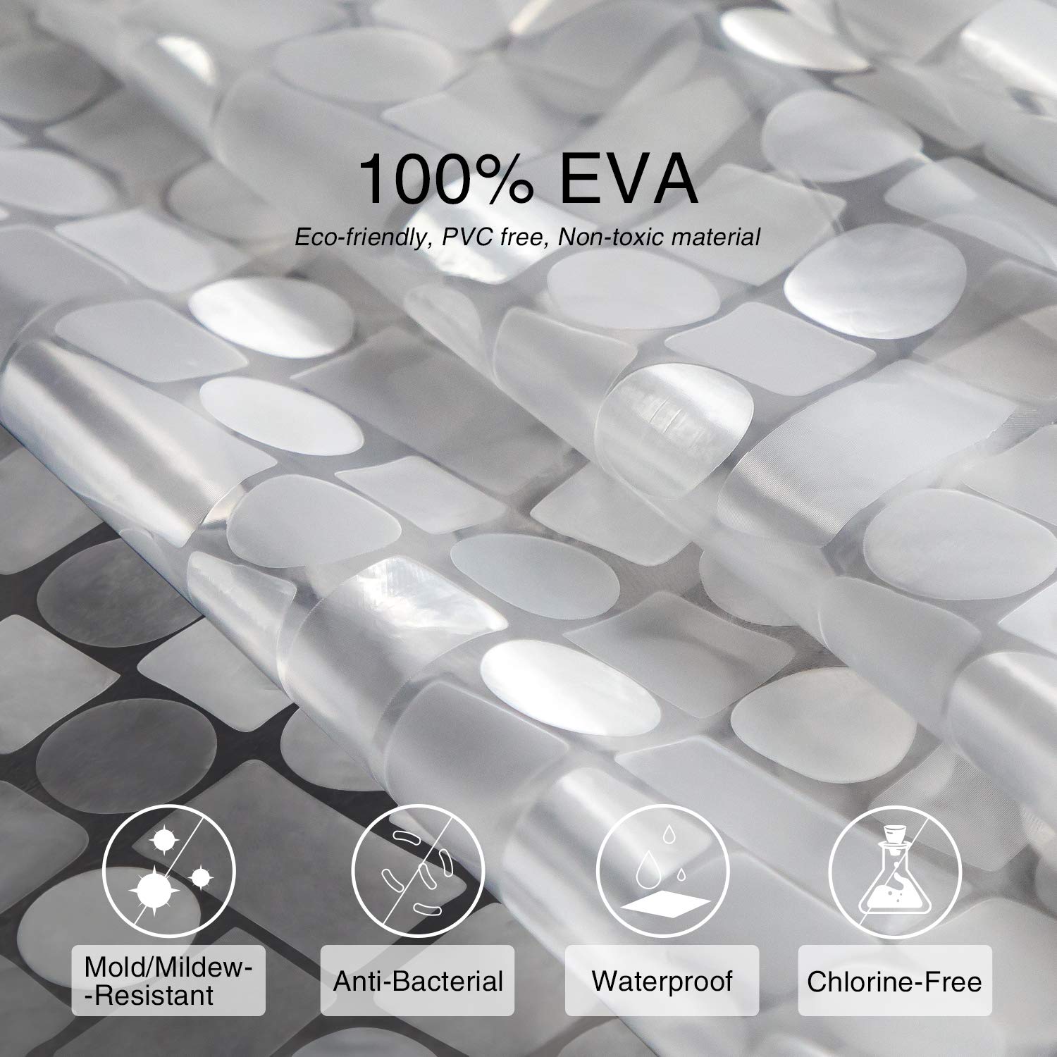 WELTRXE Shower Curtain Mould Proof Resistant, Waterproof Shower Curtains Liner, Heavy Duty EVA Bathtub Curtain with Magnets and Hooks, Weighted Hem
