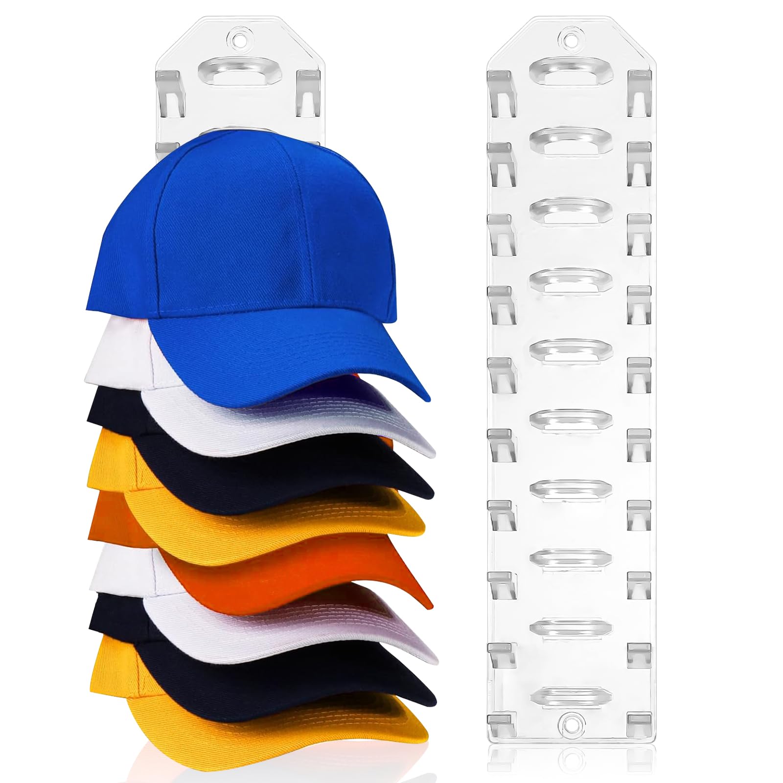 2 Pack Hat Organizer for Baseball Caps, Clear Hats Racks Hooks for Wall