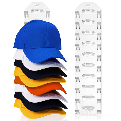 2 Pack Hat Organizer for Baseball Caps, Clear Hats Racks Hooks for Wall