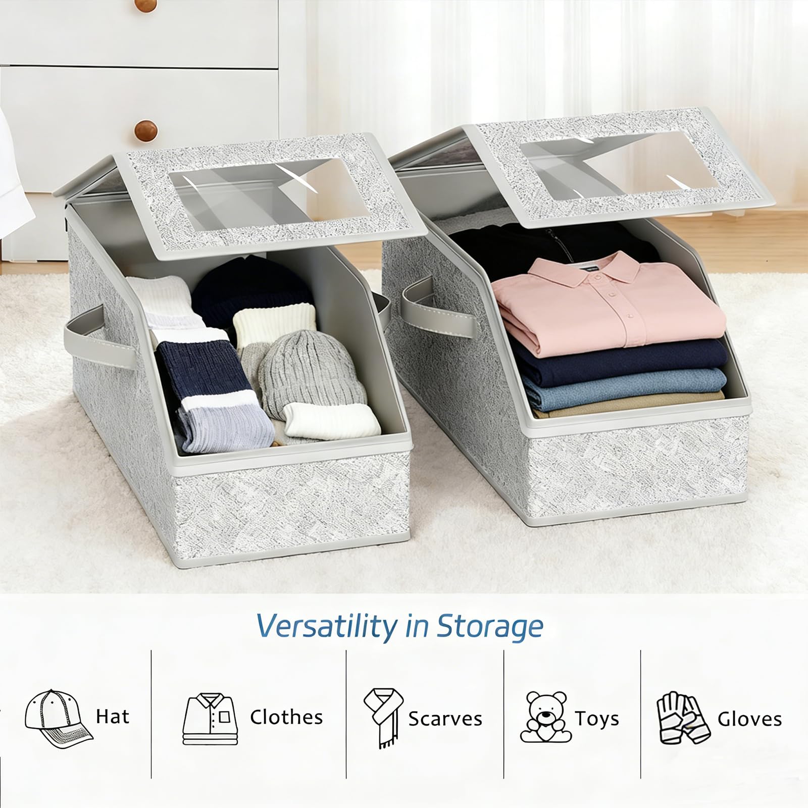 BINBE Baseball Cap Storage Stackable Hat Storage with Lid 2pcs Grey