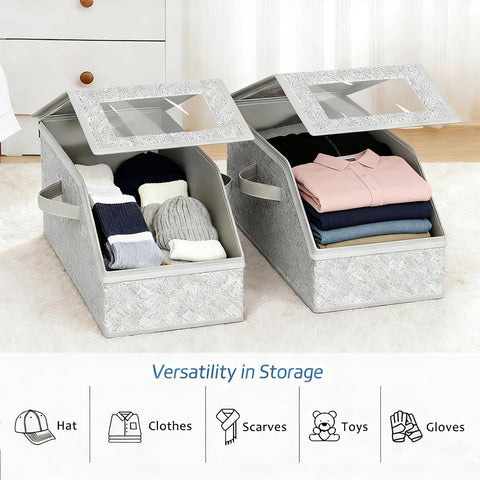 BINBE Baseball Cap Storage Stackable Hat Storage with Lid 2pcs Grey