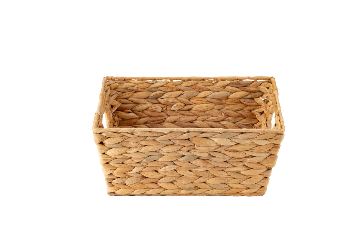 ECHTWERK Water Hyacinth Storage Basket, Rectangular, 35 x 25 x 16 cm, Natural Colours, Wicker Basket, Stackable for Bathroom, Office & Living Room
