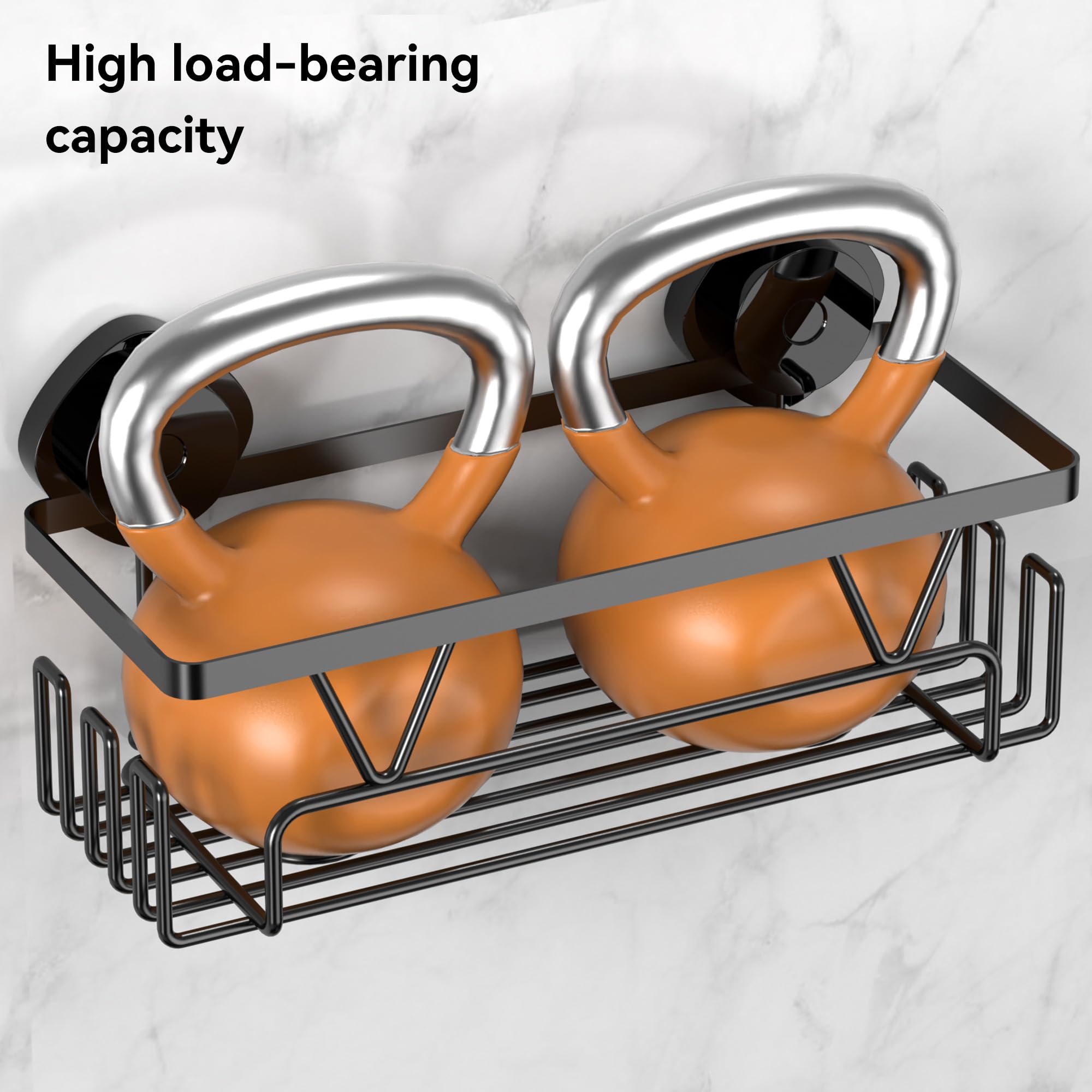 KEGII Suction Shower Caddy - Stainless Steel Shower Storage Suction Cup Black Bathroom Shelves No Drilling